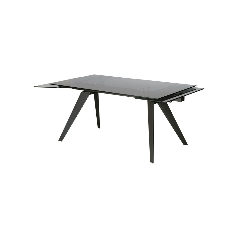 Dining Tables Noire Double Extension Dining Table Smoke Grey Glass Top, Gunmetal Steel Base