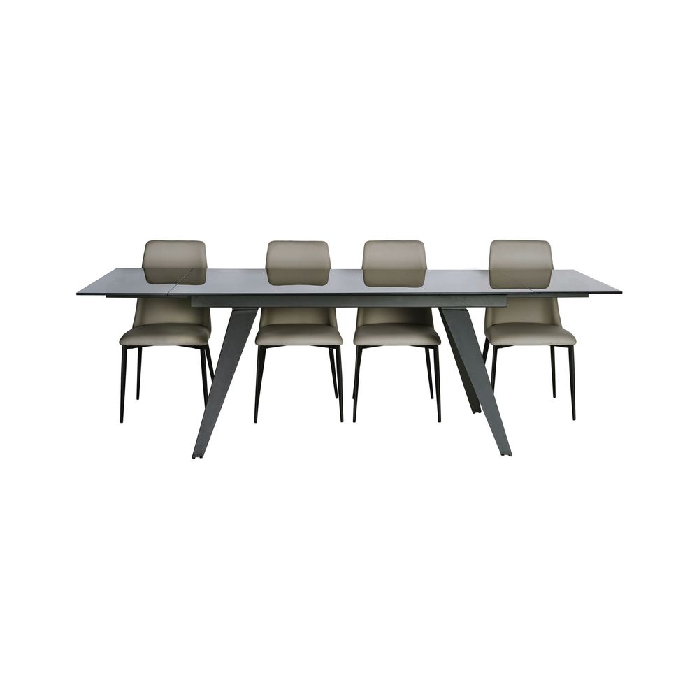 Dining Tables Noire Double Extension Dining Table Smoke Grey Glass Top, Gunmetal Steel Base