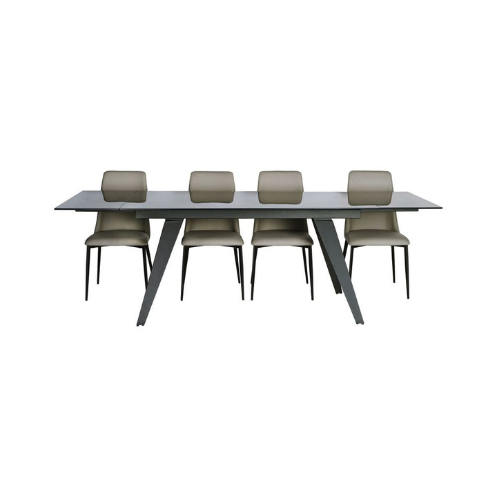 Dining Tables Noire Double Extension Dining Table Smoke Grey Glass Top, Gunmetal Steel Base