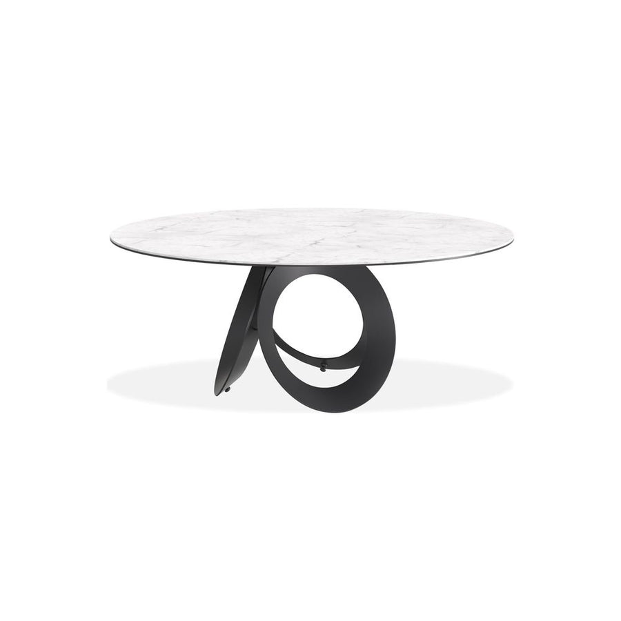 Dining Tables Optic Round Dining Table High Gloss White Ceramic Top, Black Powder Coated Steel Base