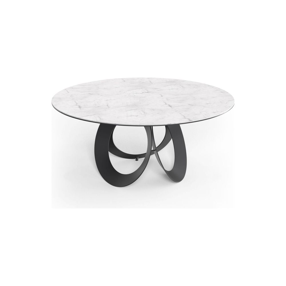Dining Tables Optic Round Dining Table High Gloss White Ceramic Top, Black Powder Coated Steel Base