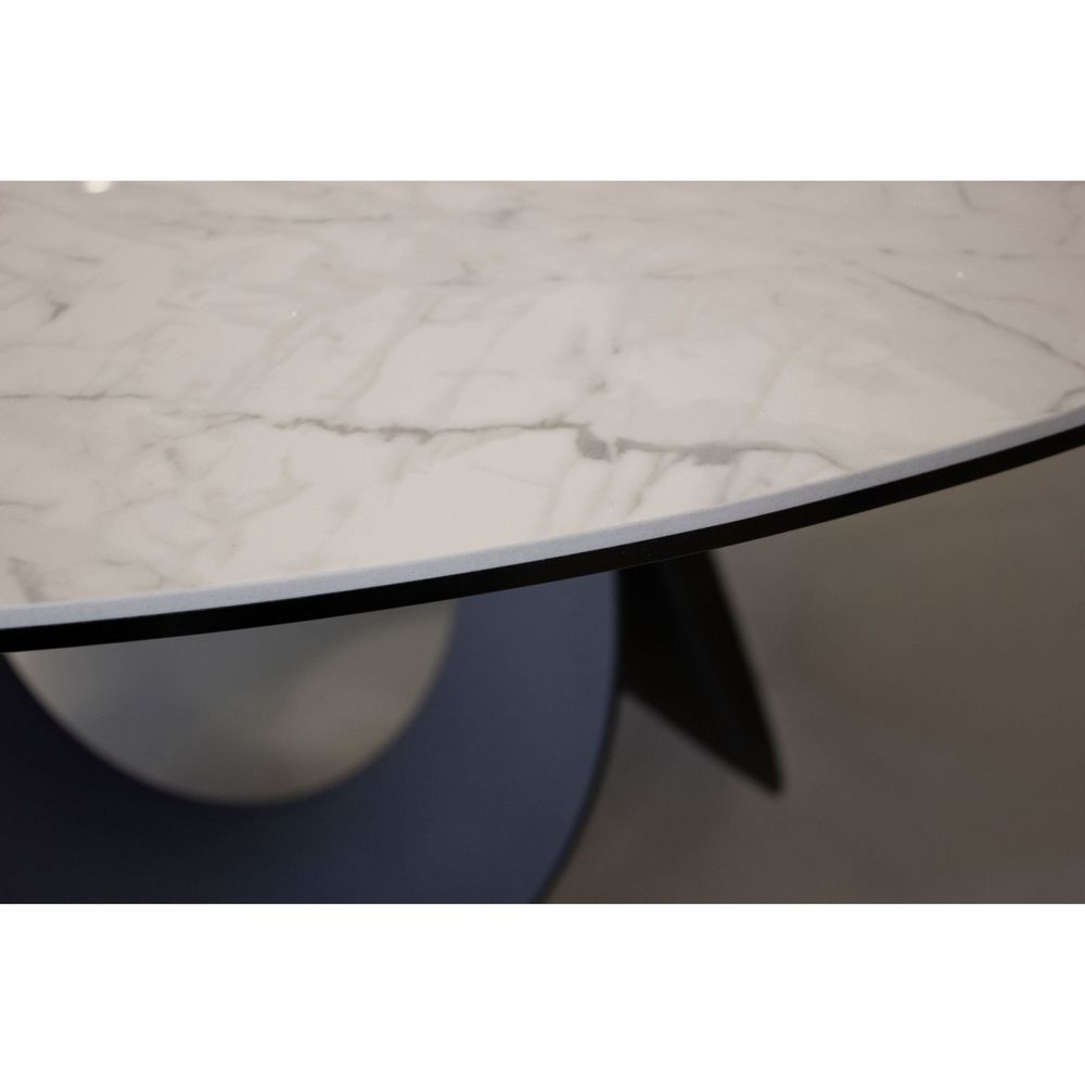 Dining Tables Optic Round Dining Table High Gloss White Ceramic Top, Black Powder Coated Steel Base