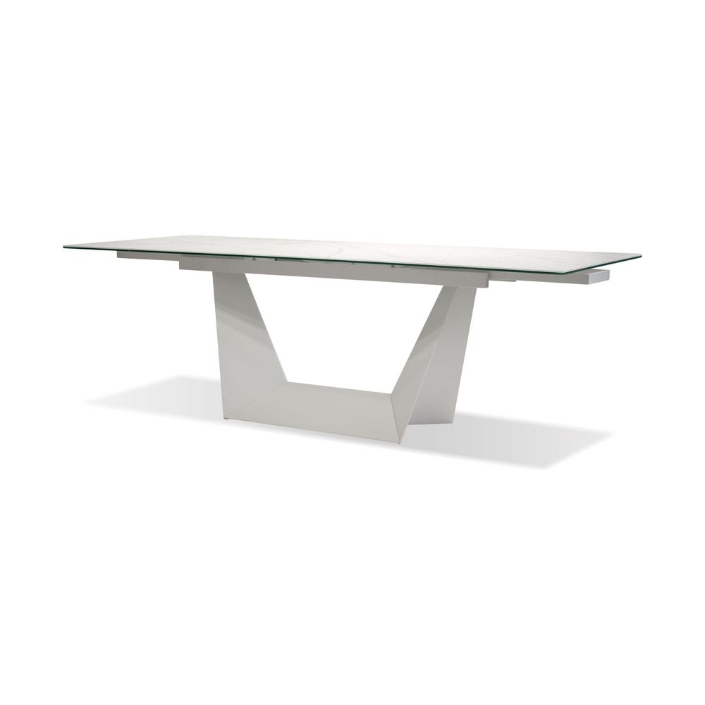 Dining Tables Origami Double Extension Dining Table Carrara White Ceramic Top, White Powder Coated