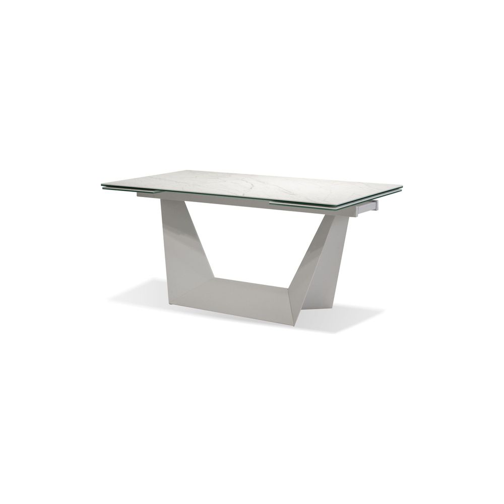 Dining Tables Origami Double Extension Dining Table Carrara White Ceramic Top, White Powder Coated