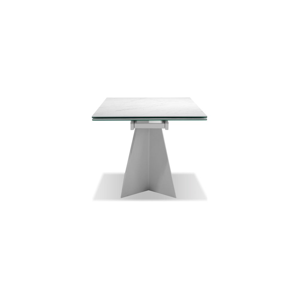 Dining Tables Origami Double Extension Dining Table Carrara White Ceramic Top, White Powder Coated