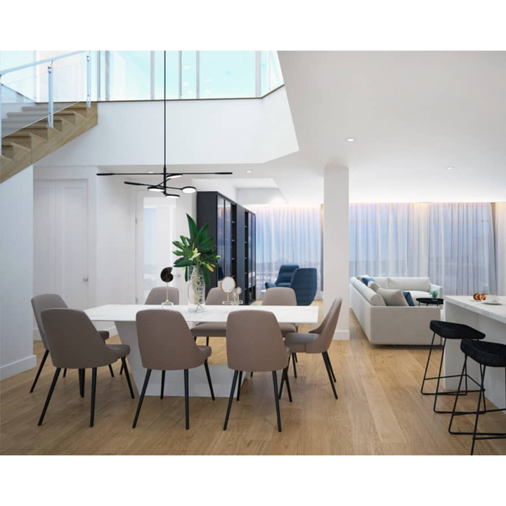 Origami Double Extension Dining Table Carrara White Ceramic Top, White Powder Coated