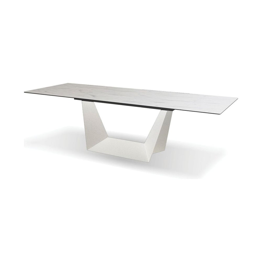 Dining Tables Origami Double Extension Dining Table Carrara White Ceramic Top, White Powder Coated