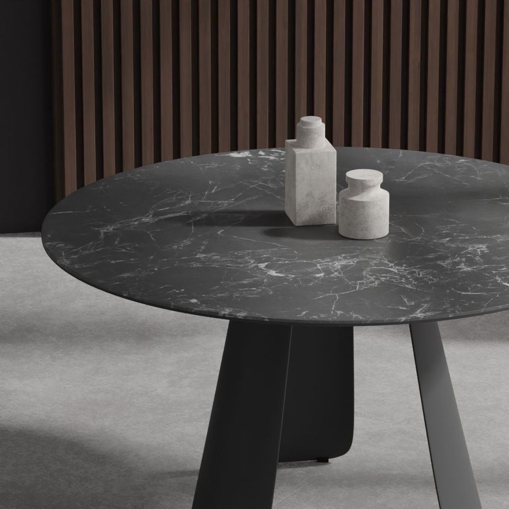 Dining Tables Palazzo Round Dining Table Slate Gey Ceramic Top, Black Powder Coated Steel Base