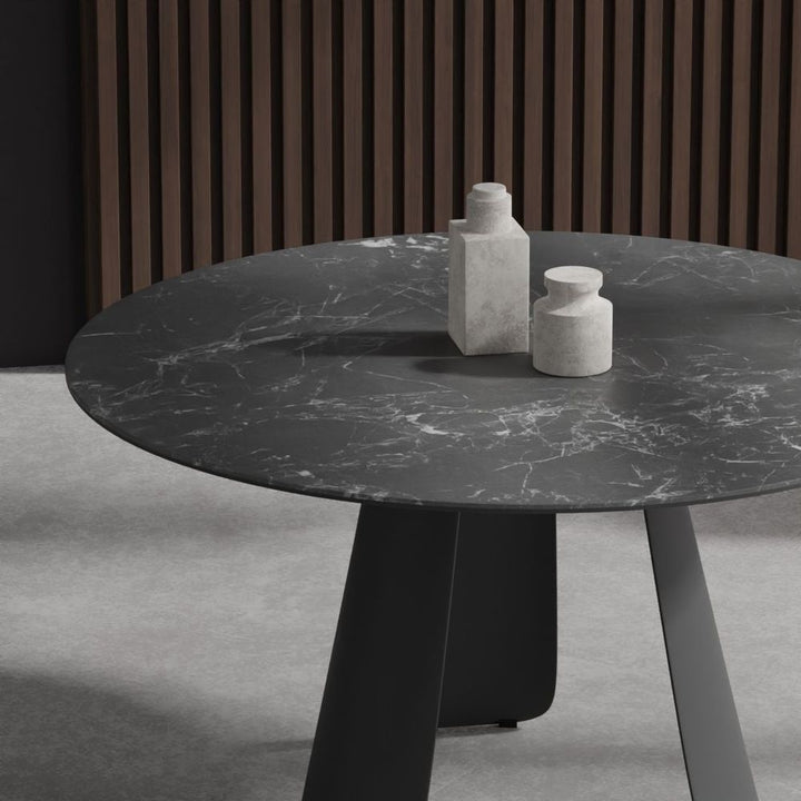 Dining Tables Palazzo Round Dining Table Slate Gey Ceramic Top, Black Powder Coated Steel Base
