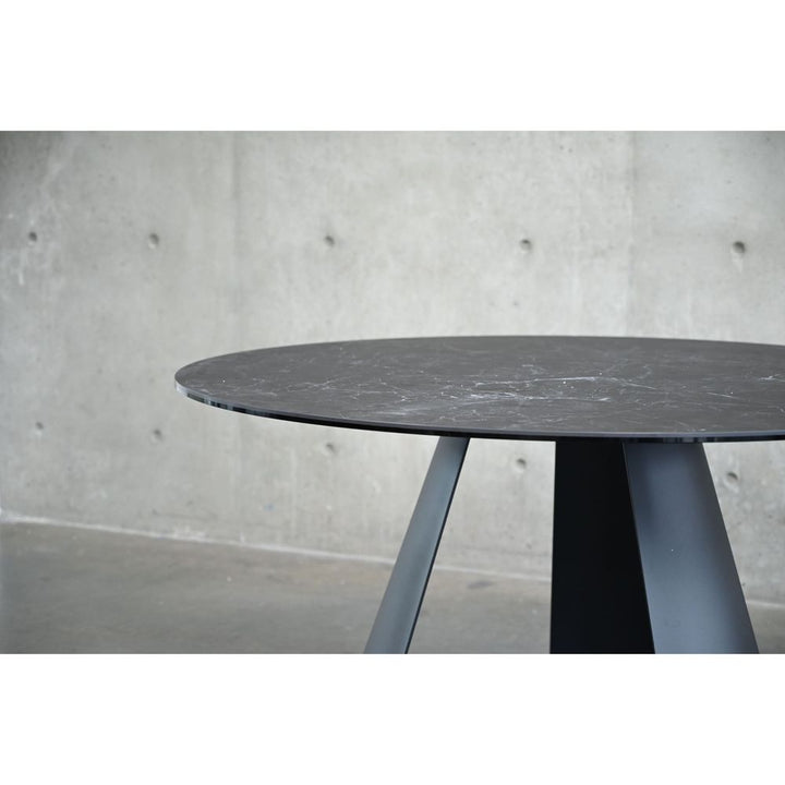 Dining Tables Palazzo Round Dining Table Slate Gey Ceramic Top, Black Powder Coated Steel Base