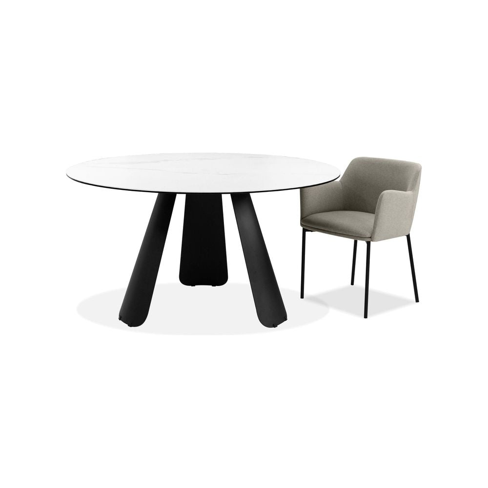 Dining Tables Palazzo Round Dining Table White Ceramic Top, Black Powder Coated Steel Base