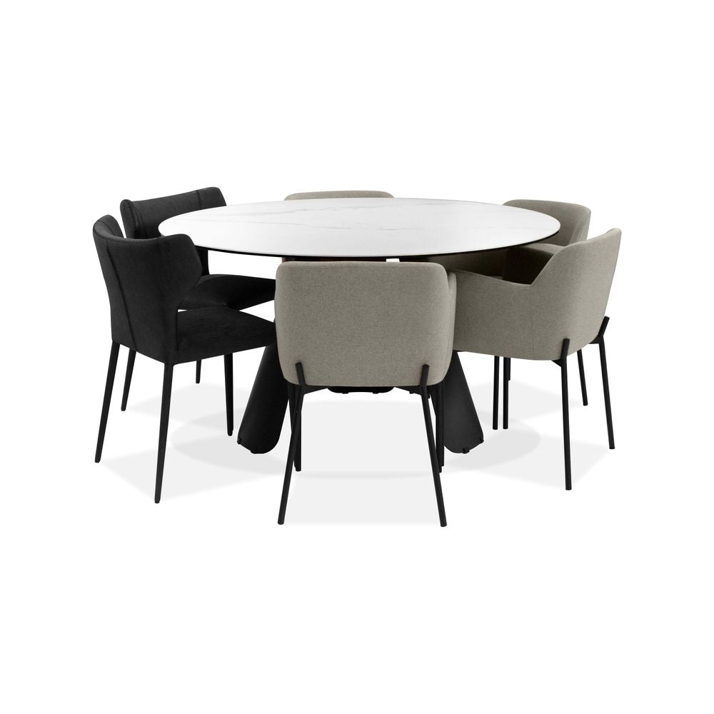 Dining Tables Palazzo Round Dining Table White Ceramic Top, Black Powder Coated Steel Base