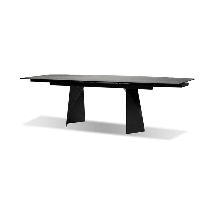 Dining Tables Prism Double Extension Dining Table Industrial Grey Ceramic Top, Black Powder Coated Steel Base