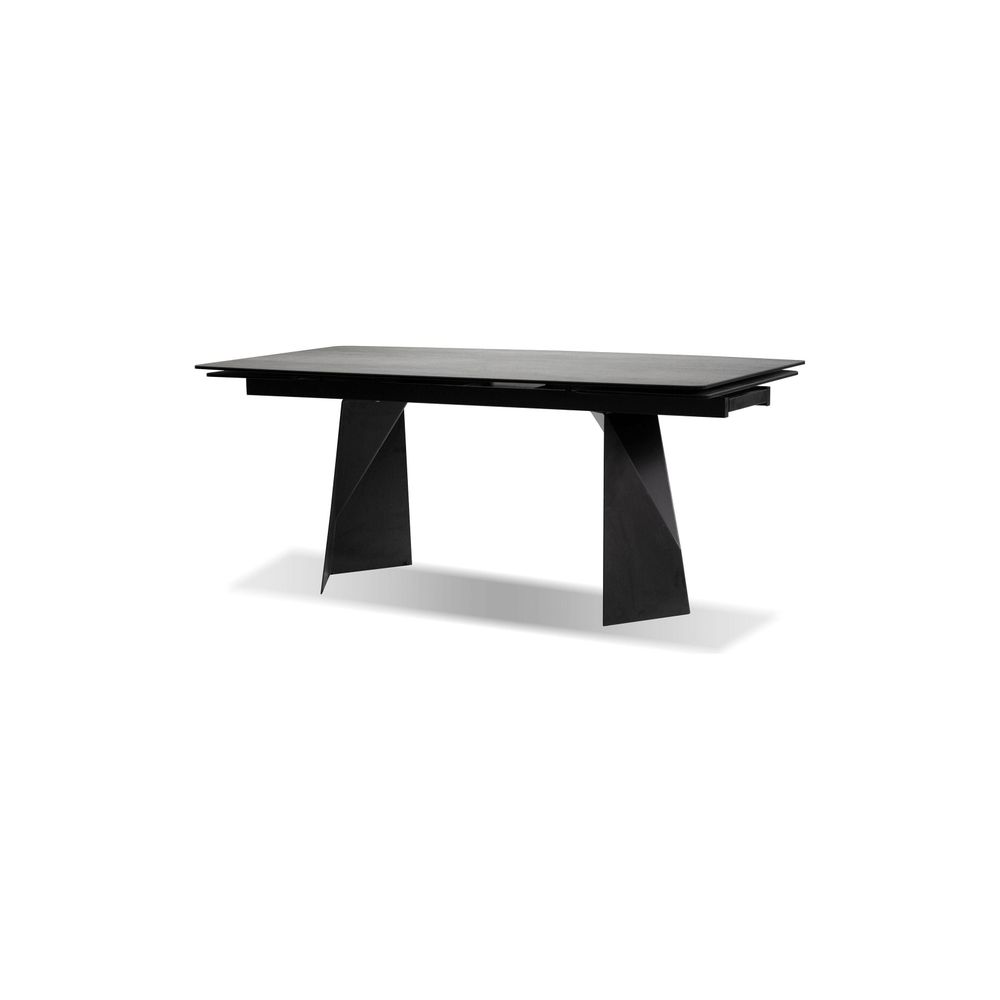 Dining Tables Prism Double Extension Dining Table Industrial Grey Ceramic Top, Black Powder Coated Steel Base