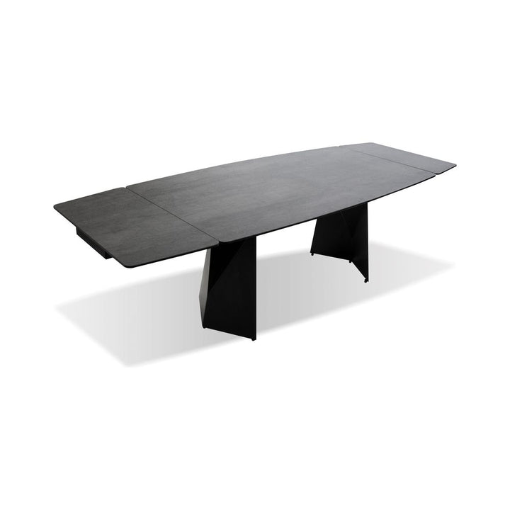 Dining Tables Prism Double Extension Dining Table Industrial Grey Ceramic Top, Black Powder Coated Steel Base