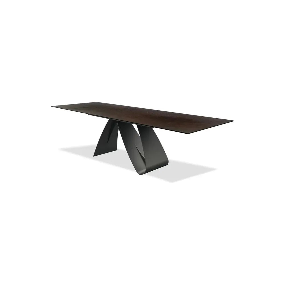 Dining Tables Signature 110" Double Extension Dining Table Oxidized Brown Ceramic Top, Black Powder Coated Steel Base