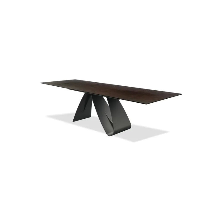 Dining Tables Signature 110" Double Extension Dining Table Oxidized Brown Ceramic Top, Black Powder Coated Steel Base