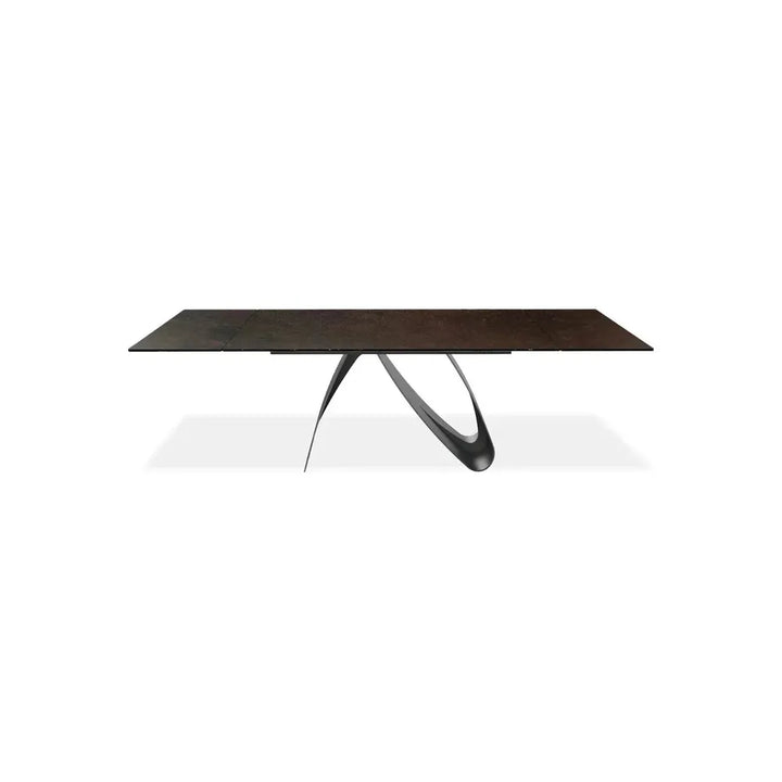 Dining Tables Signature 110" Double Extension Dining Table Oxidized Brown Ceramic Top, Black Powder Coated Steel Base