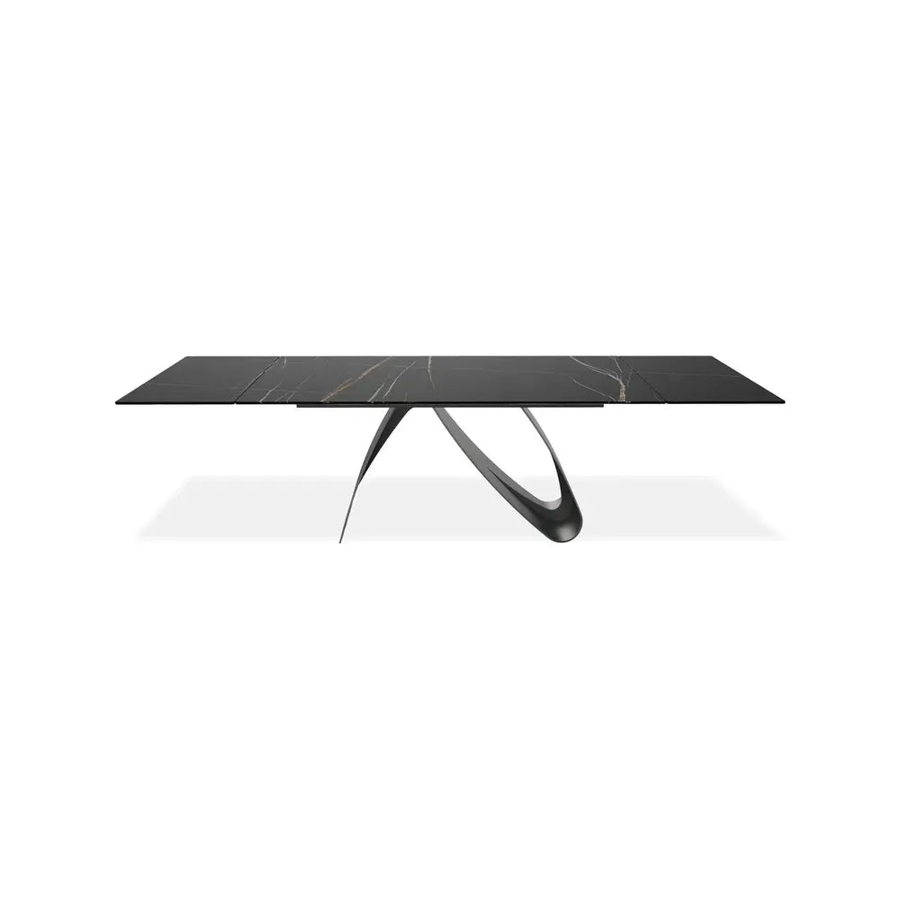 Dining Tables Signature 110" Double Extension Dining Table Safari Black Ceramic Top, Black Powder Coated Steel Base