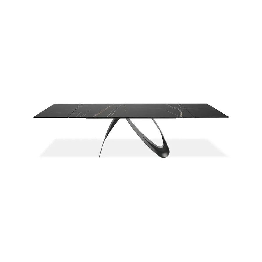 Dining Tables Signature 110" Double Extension Dining Table Safari Black Ceramic Top, Black Powder Coated Steel Base