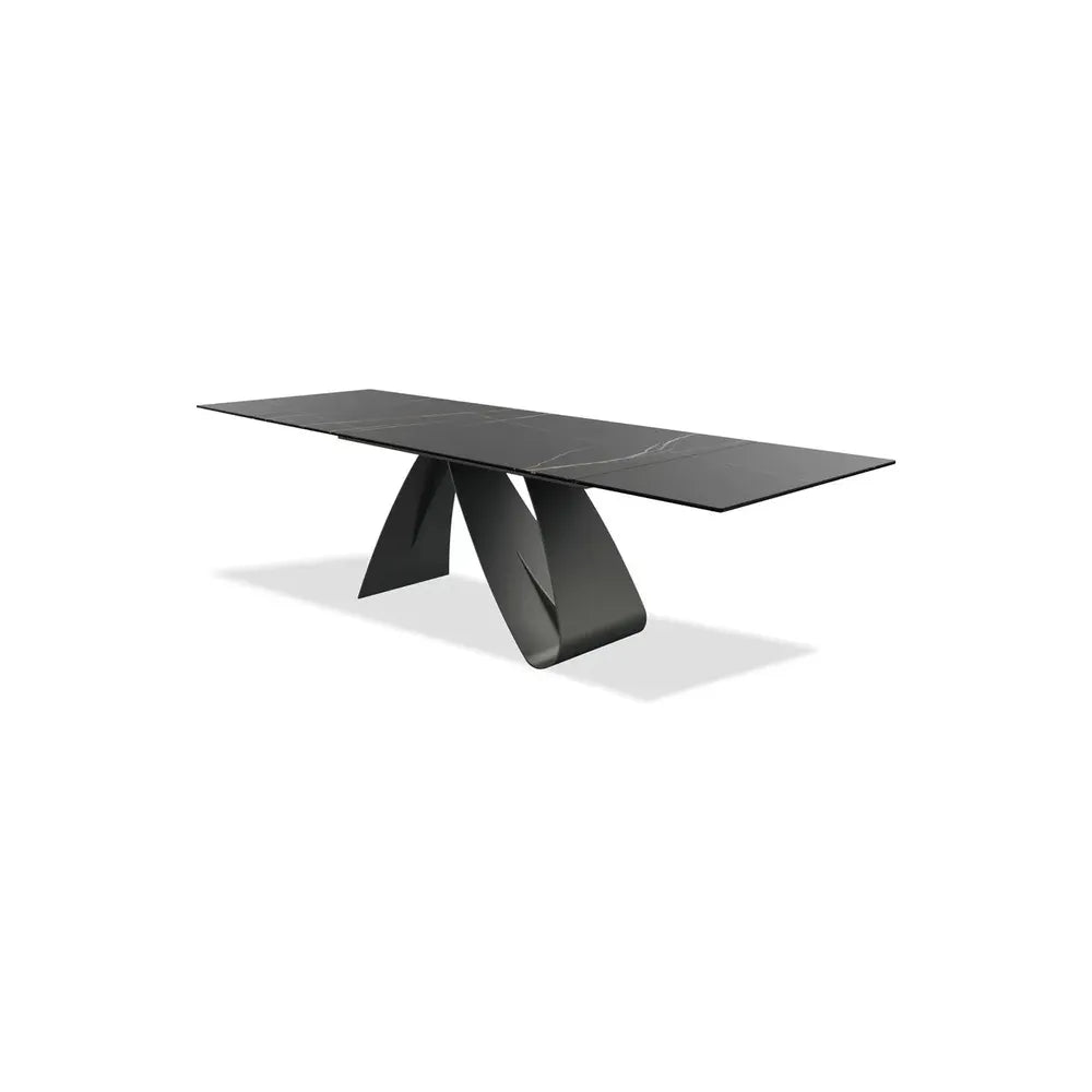 Dining Tables Signature 110" Double Extension Dining Table Safari Black Ceramic Top, Black Powder Coated Steel Base