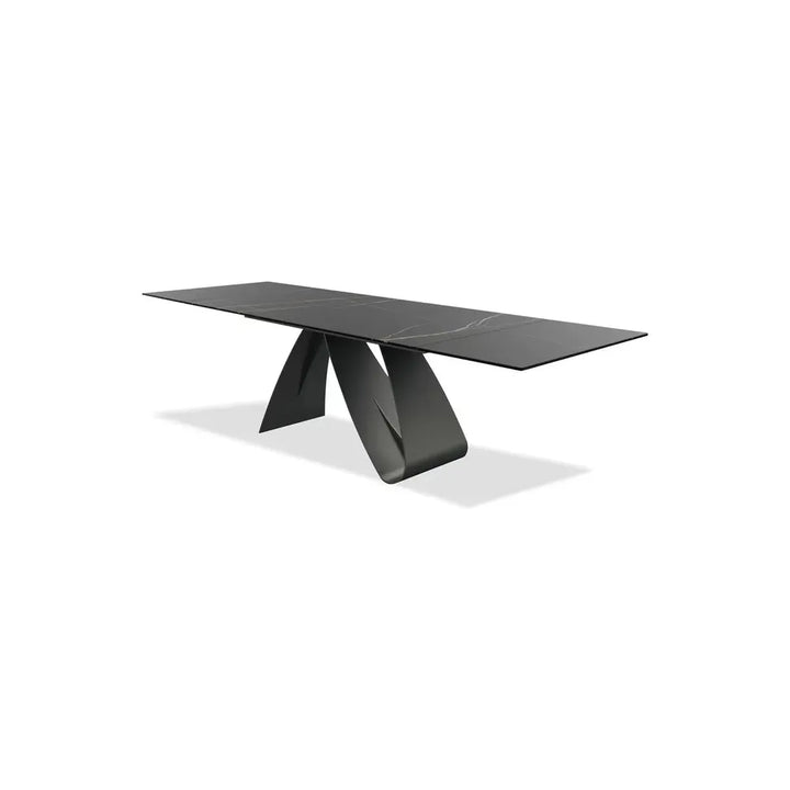 Dining Tables Signature 110" Double Extension Dining Table Safari Black Ceramic Top, Black Powder Coated Steel Base