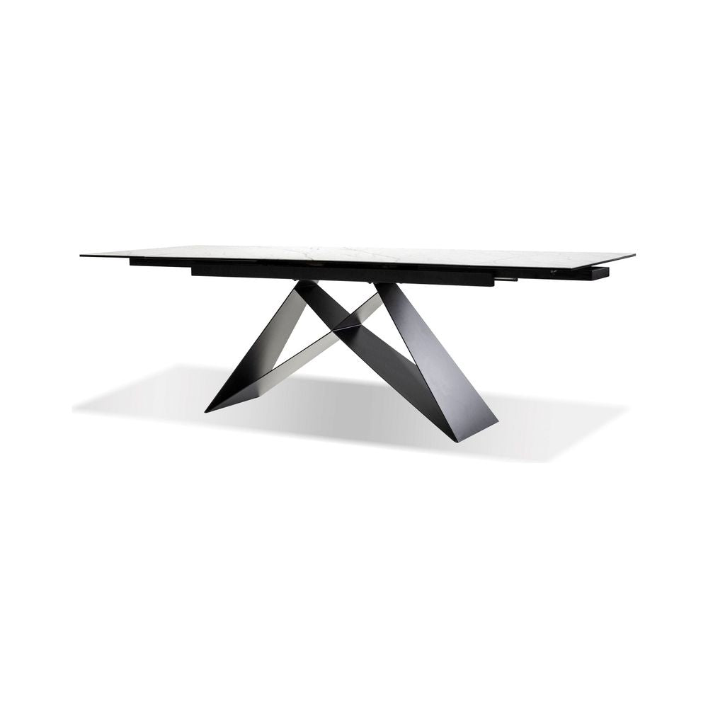 Dining Tables The W Double Extension Dining Table Carrara White Ceramic Top, Black Powder Coated Steel Base