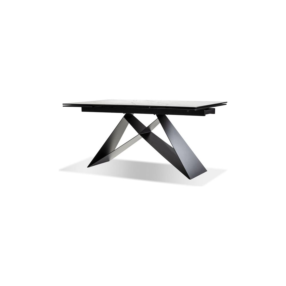 Dining Tables The W Double Extension Dining Table Carrara White Ceramic Top, Black Powder Coated Steel Base