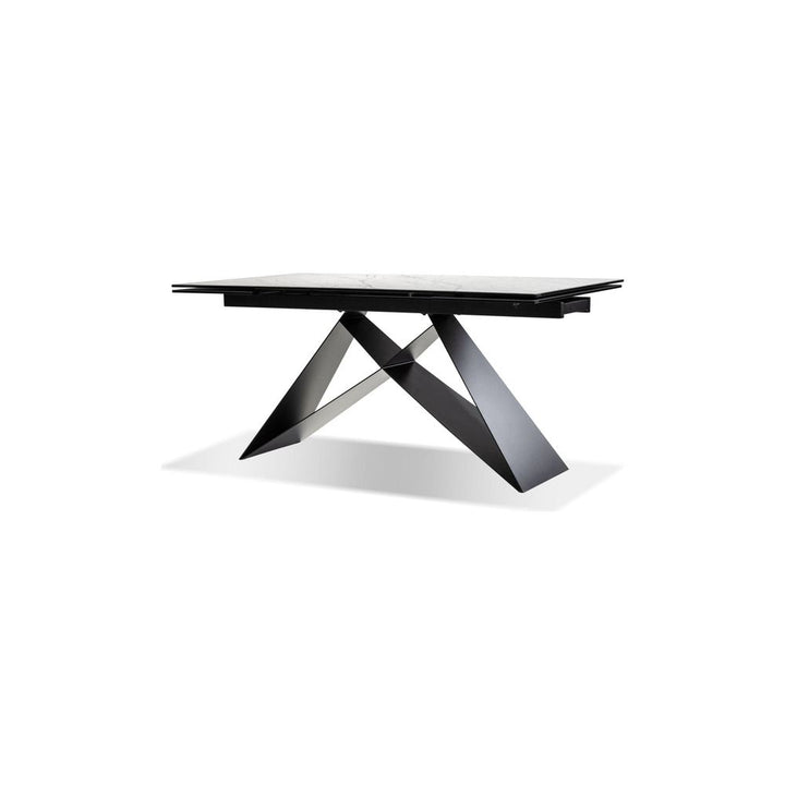 Dining Tables The W Double Extension Dining Table Carrara White Ceramic Top, Black Powder Coated Steel Base