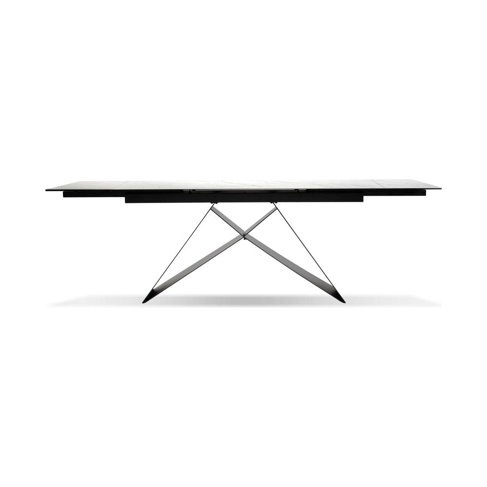Dining Tables The W Double Extension Dining Table Carrara White Ceramic Top, Black Powder Coated Steel Base