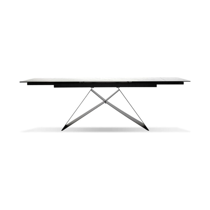 Dining Tables The W Double Extension Dining Table Carrara White Ceramic Top, Black Powder Coated Steel Base