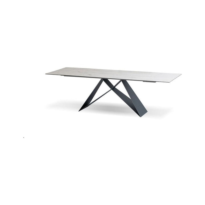 Dining Tables The W Double Extension Dining Table Carrara White Ceramic Top, Black Powder Coated Steel Base