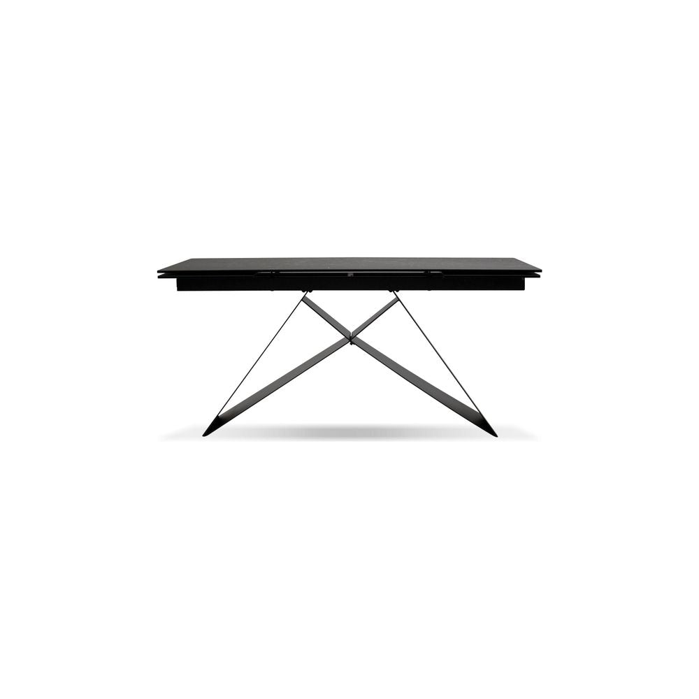 The W Double Extension Dining Table Slate Grey Ceramic Top, Black Powder Coated Steel Base