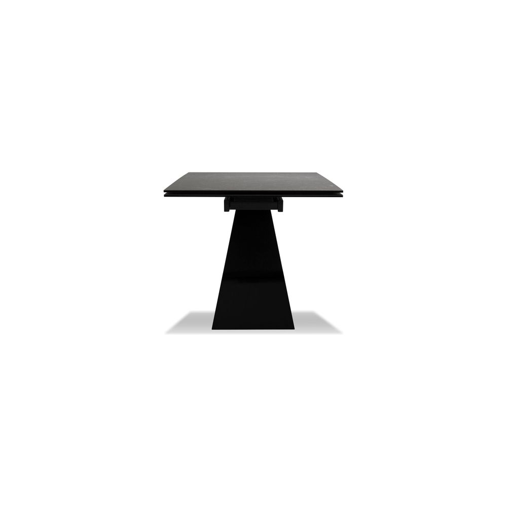 The W Double Extension Dining Table Slate Grey Ceramic Top, Black Powder Coated Steel Base