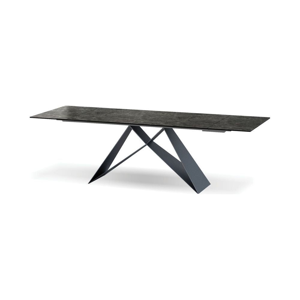 Dining Tables The W Double Extension Dining Table Slate Grey Ceramic Top, Black Powder Coated Steel Base