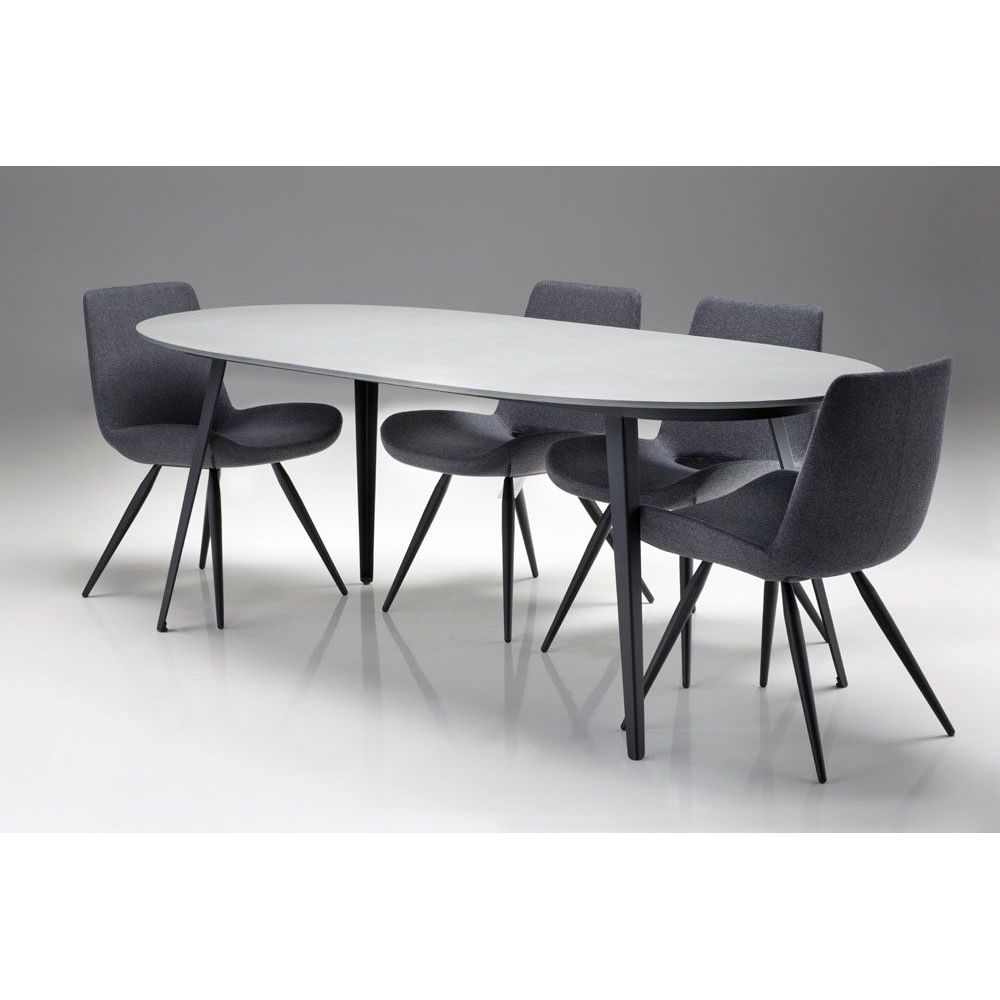 Outdoor Dining Tables Tulum Oval Dining Table Matte Grey Epoxy Concrete Texture, Black Galvanized Steel Legs Indoor-Outdoor