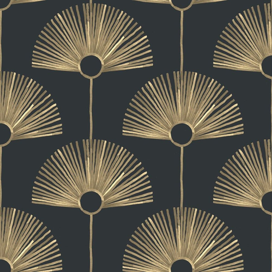 Deco Fan Wallpaper-Mitchell Black-MITCHB-WC-BB-FN-BG-PM-10-Wall DecorPatterns Black Gold-Premium Matte Paper-1-France and Son