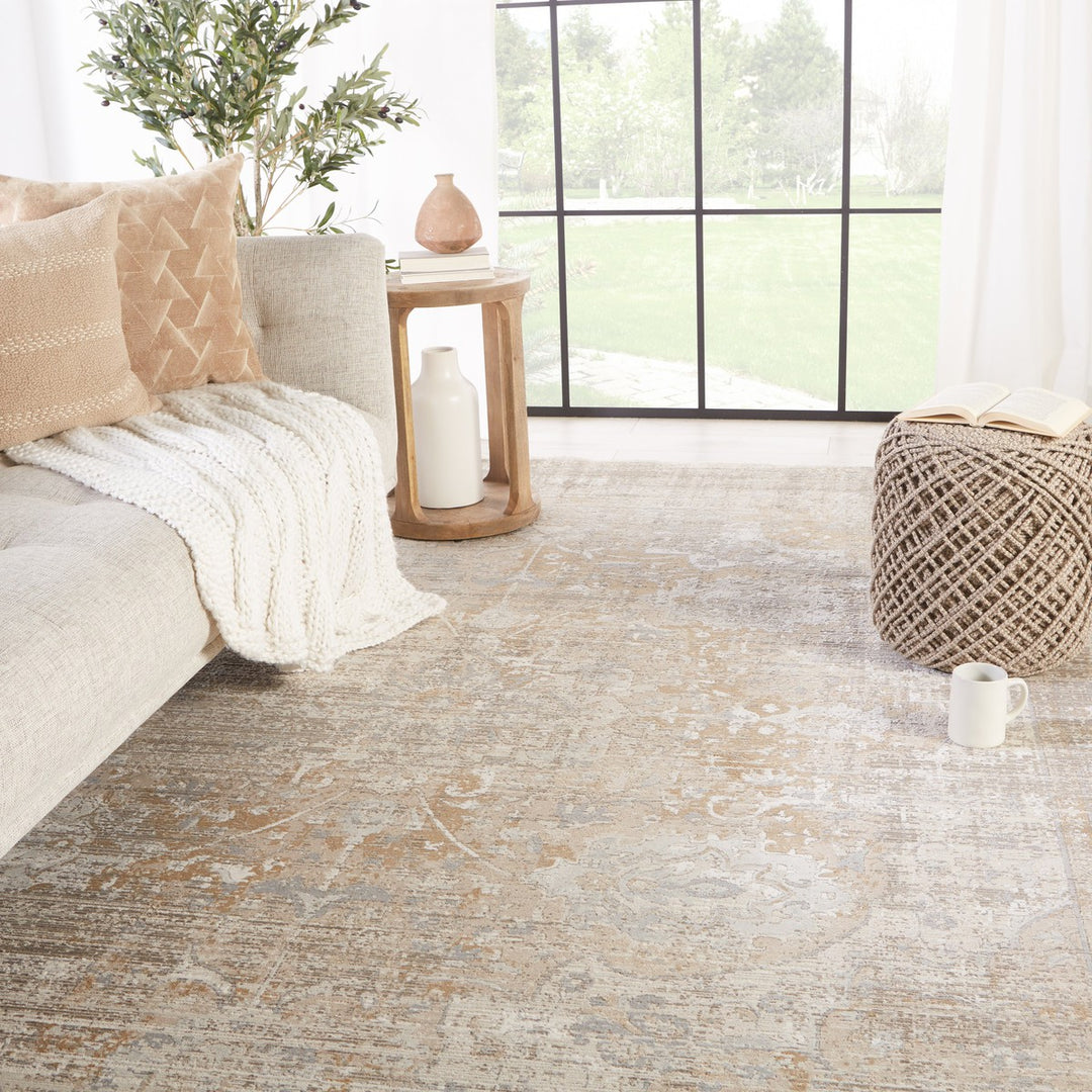 Vibe by Jaipur Living Aubin Medallion Beige/ White Area Rug (8'10"X12'7")