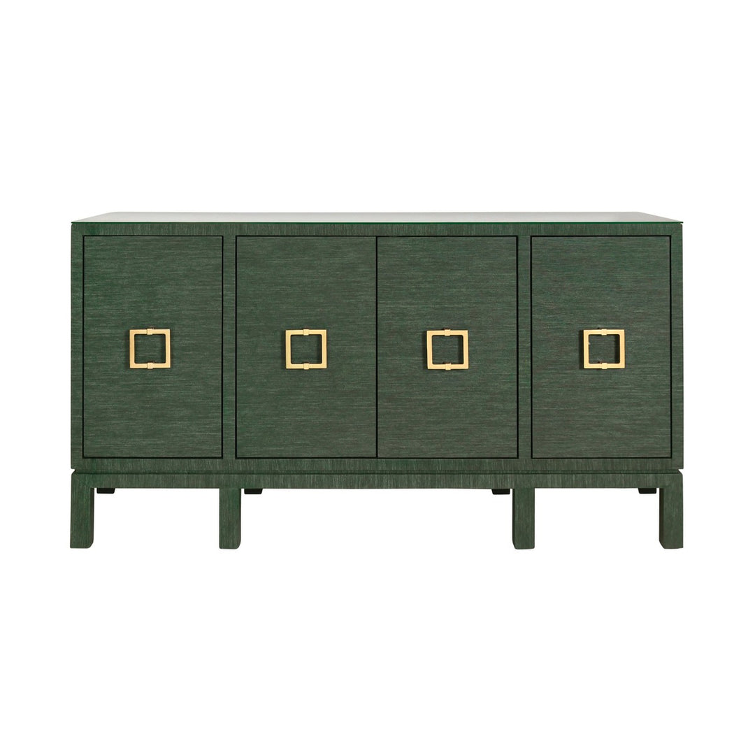 Effie - Four Door Buffet With Large Brass Square Hardware In Green Dyed Grasscloth