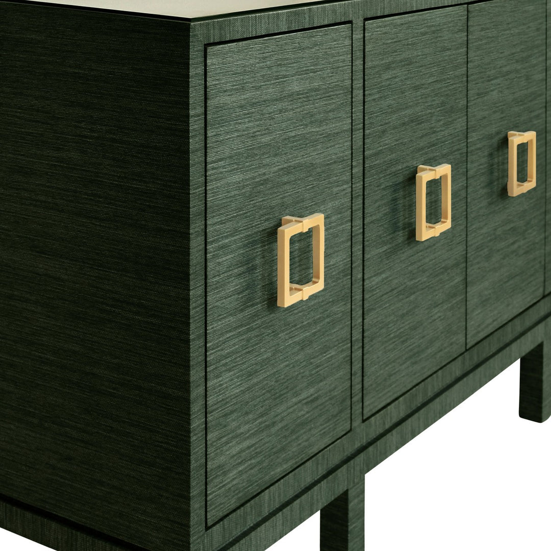 Effie - Four Door Buffet With Large Brass Square Hardware In Green Dyed Grasscloth