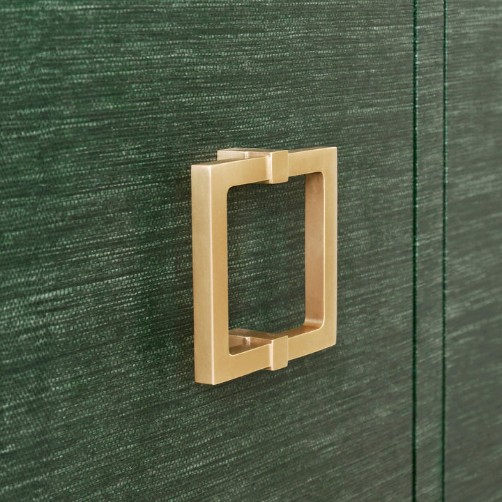 Effie - Four Door Buffet With Large Brass Square Hardware In Green Dyed Grasscloth