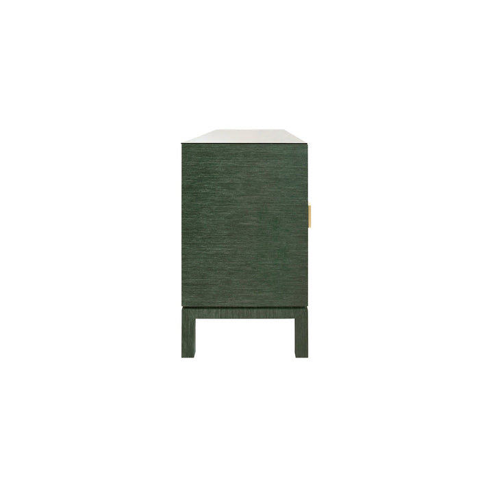 Effie - Four Door Buffet With Large Brass Square Hardware In Green Dyed Grasscloth