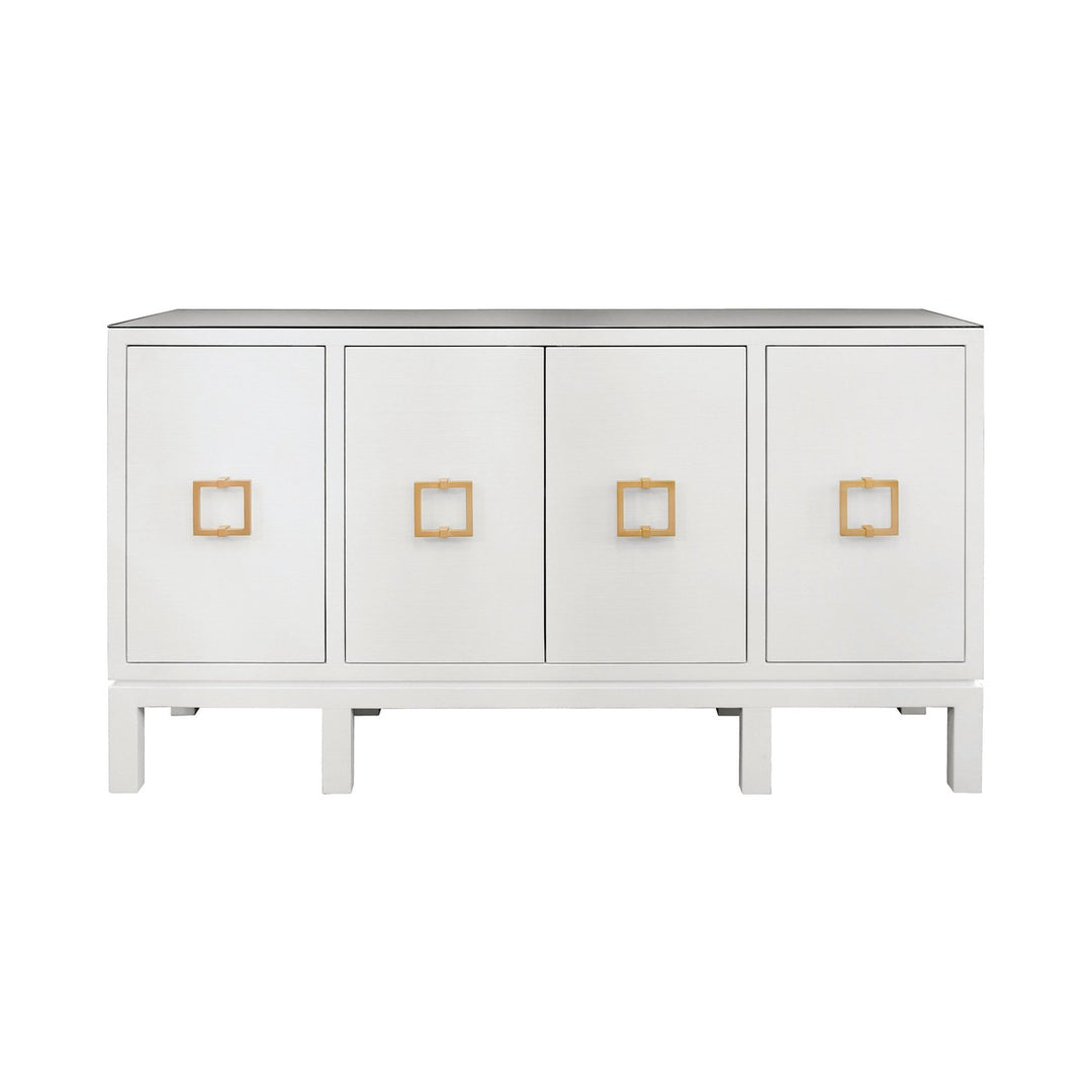 Effie - Four Door Buffet With Large Brass Square Hardware In White Textured Linen