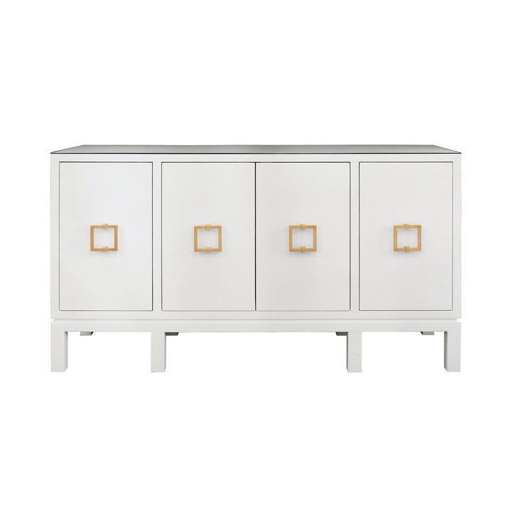 Effie - Four Door Buffet With Large Brass Square Hardware In White Textured Linen