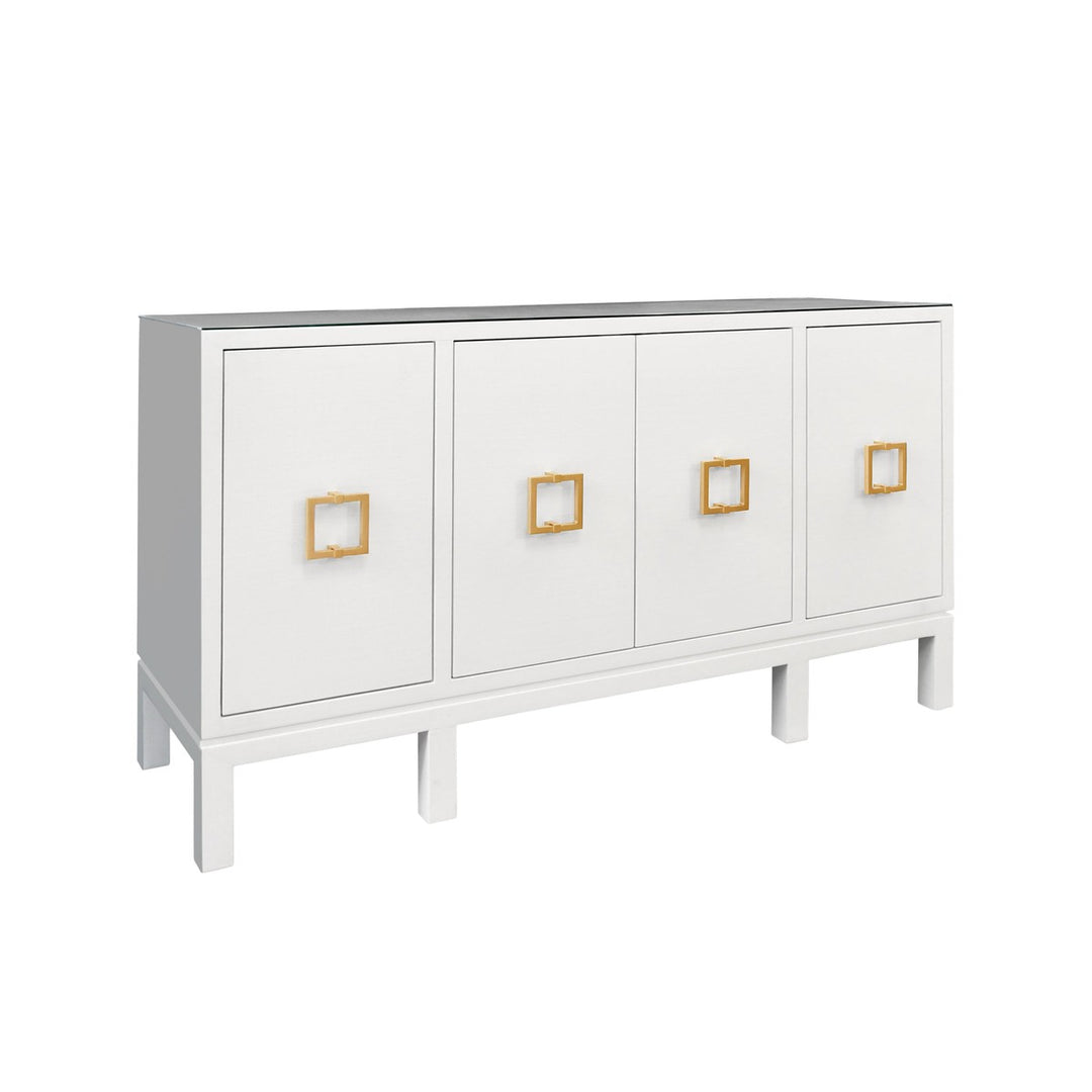 Effie - Four Door Buffet With Large Brass Square Hardware In White Textured Linen