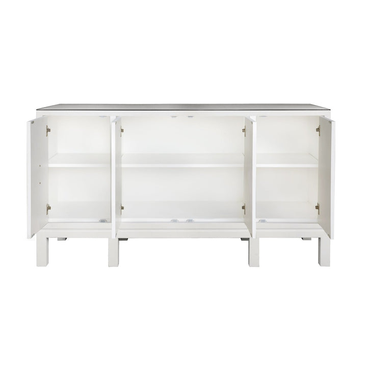 Effie - Four Door Buffet With Large Brass Square Hardware In White Textured Linen