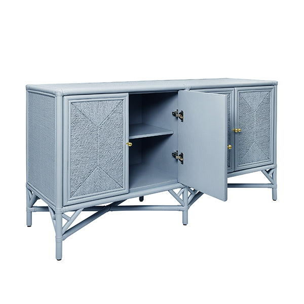 Eleanor Rattan Four Door Cabinet With Rope Front Doors In Painted Light Blue