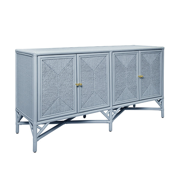 Sideboards & Credenzas Eleanor Rattan Four Door Cabinet With Rope Front Doors In Painted Light Blue