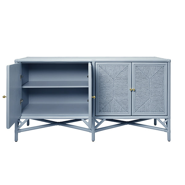 Eleanor Rattan Four Door Cabinet With Rope Front Doors In Painted Light Blue
