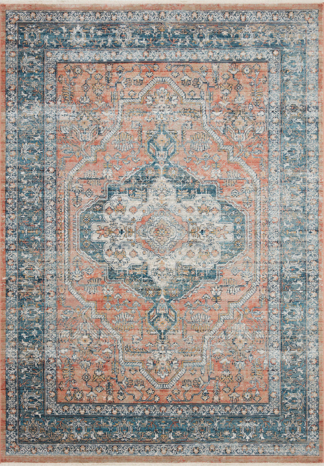 Magnolia Home By Joanna Gaines x Loloi Elise Coral / Blue 3'-4" x 6'-5" Runner Rug